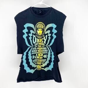 OBEY diy black T-shirt burning man festival casual beach grunge skater  size L